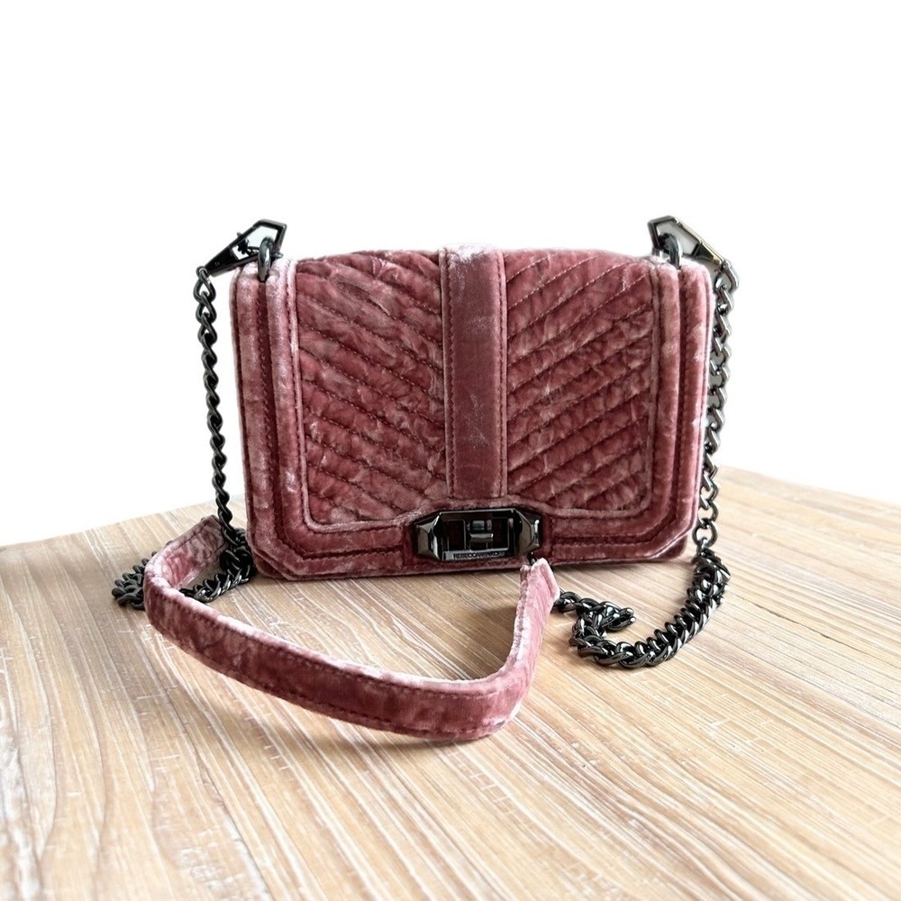 NEW Rebecca Minkoff Small Love Crossbody Bag Dusty Rose Velvet Chevron Quilted